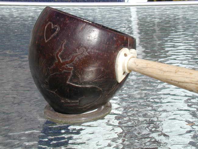 Sailor-Made Whale Ivory Mounted Carved Coconut Shell Dipper circa 1850 — image 3