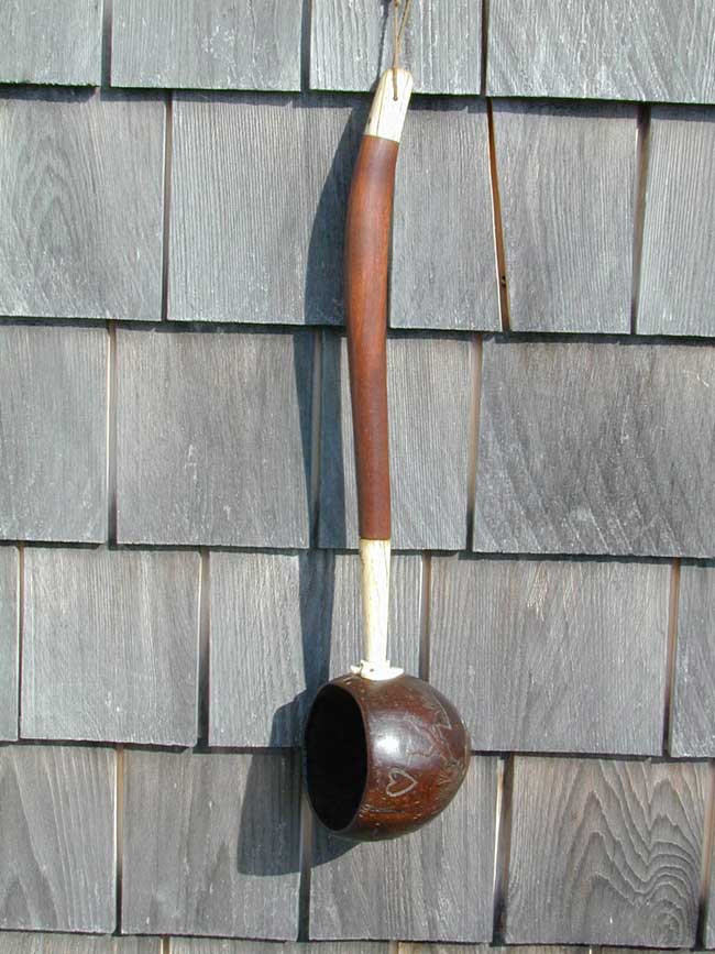 Sailor-Made Whale Ivory Mounted Carved Coconut Shell Dipper circa 1850