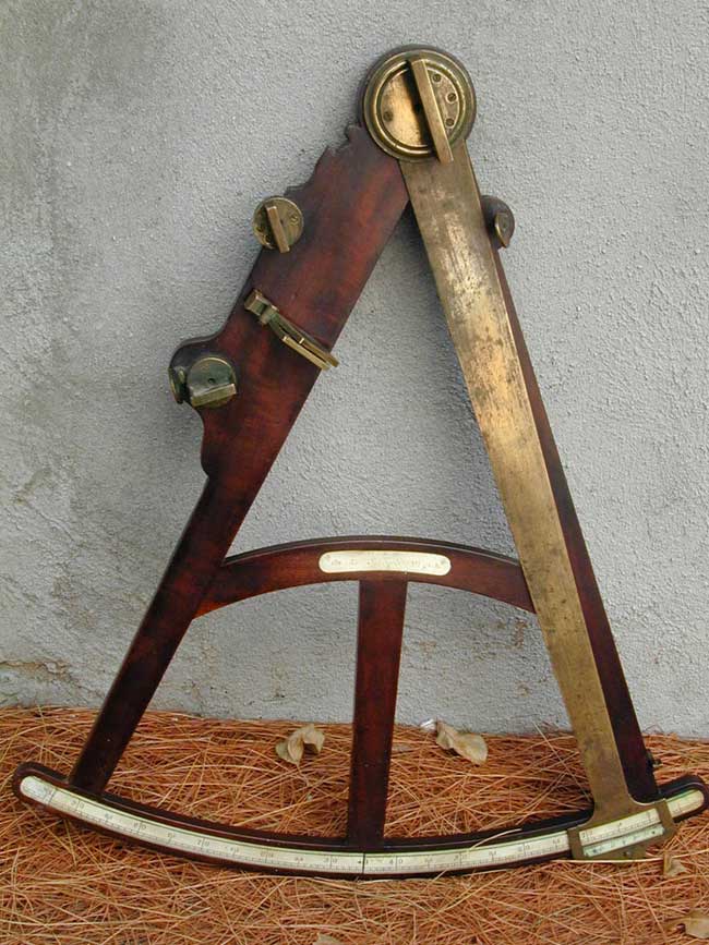 A large 18th Century Mahogany framed Mariner's Octant in Painted Case