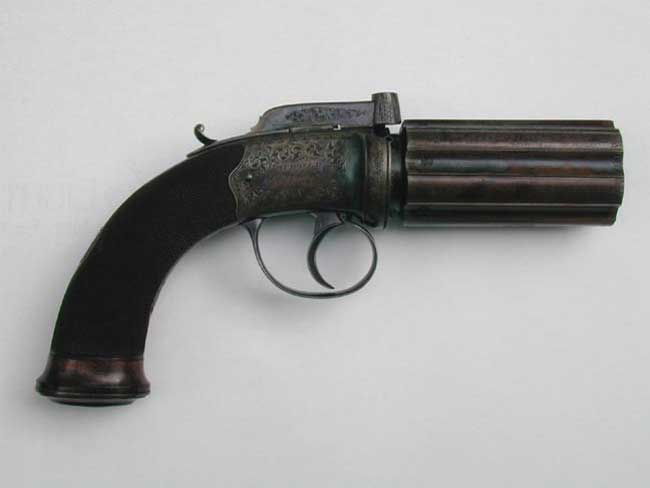 Fine English 6-Shot Bar-Hammer Pepperbox Pistol circa 1850