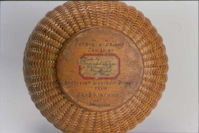 Nantucket Basket Made by Ferdnand Sylvaro circa 1920 and Signed Patricia Bright, Jan.22, 1944 — image 2