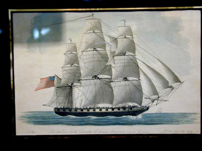 Watercolor, pen and ink Drawing Dated 1828 of the U.S. Corvette 'La Bonne Citoyenne' on a Cruise  — image 3