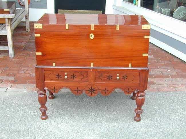 British Campaign Chest on Anglo-Indian Inlaid Stand circa 1870