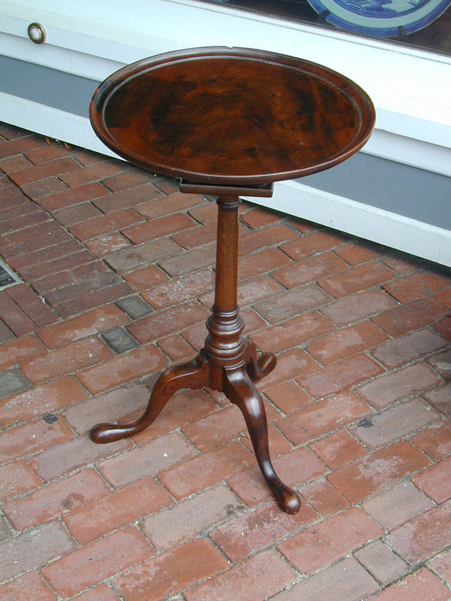 A Fine late 18th Century Pennsylvania Walnut Dish Top Candlestand With Birdcage Device