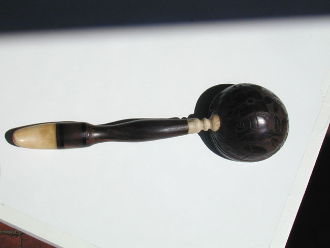 A 19th Century Whalebone and Whale Ivory Mounted Carved Coconut Dipper