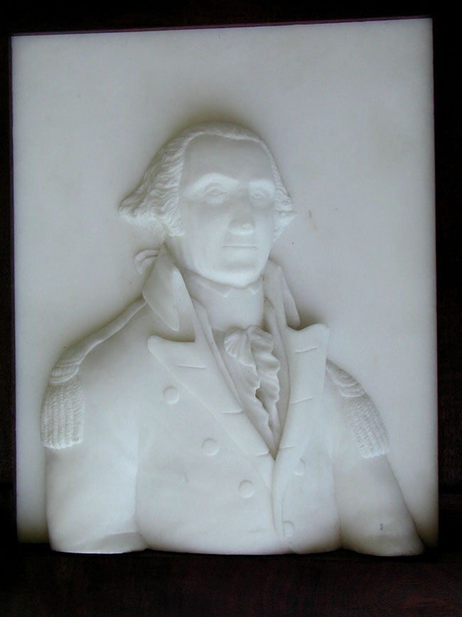 A Fine Carved Marble Relief of Gen. George Washington with presentation inscription to Major Henry Wilson, U S Army, Dated 1835