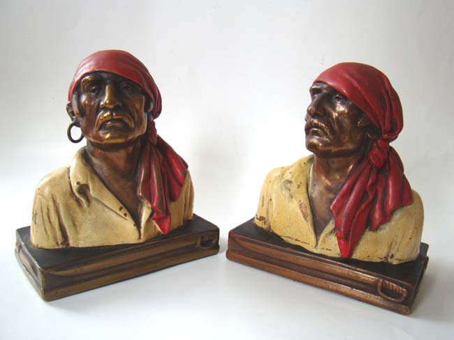A good pair of PIRATE bookends designed by Paul Herzel and made by the Armor Bronze Company in 1928