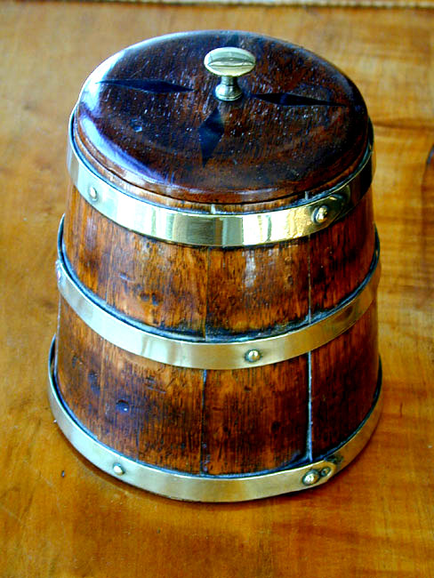 A Miniature Brass Bound Ships' Harness Cask With Inlaid Lid Circa 1860