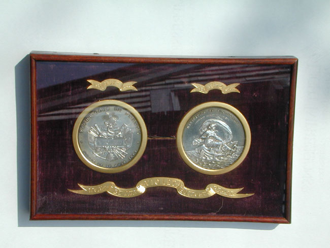 Framed Pair of French Silver Yachting Race Medals Dated 1871-1872.