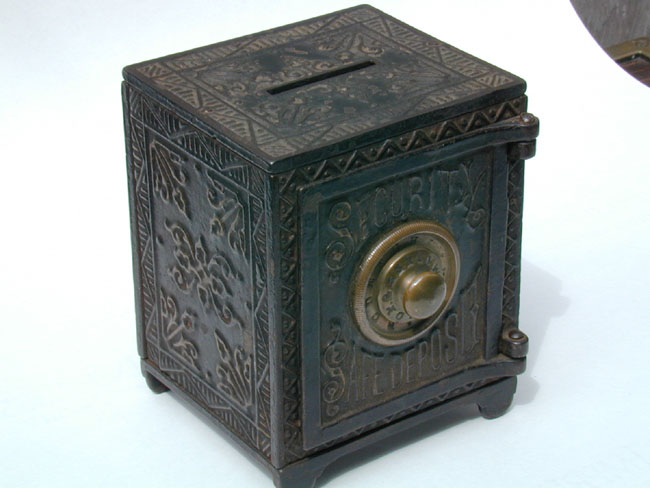 A 19th Century American Cast Iron Child's Savings Bank Patented Mar. 1, 1887