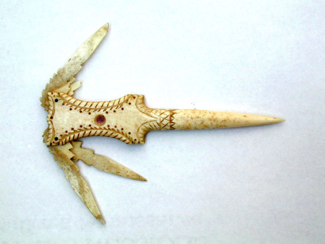 A 19th Century Carved Bone Bodkin With Folding Toothpicks