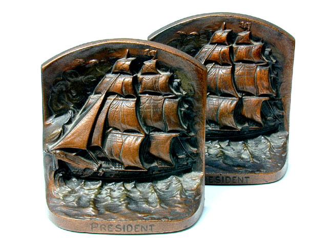 Bronze Bookends Depicting The Clipper Ship  President circa 1900.