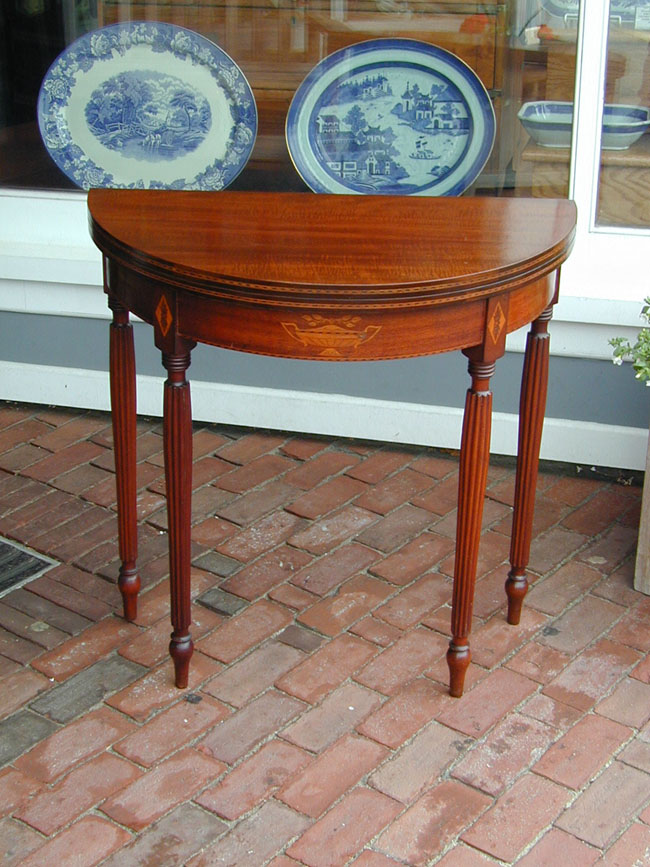 A Late 19th Century Inlaid Mahogany Demi-Lune Card Table From the Pierce Estate of Boston