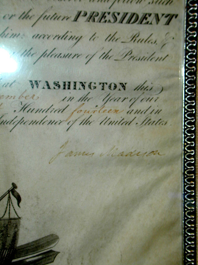 A Fine and Rare Naval Commission for Master Commandant David Deacon signed by President James Madison December 1, 1814 — image 2