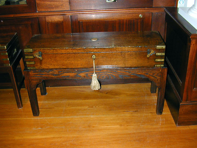 Brass Bound Oak Double Gun Box on Stand Circa 1860