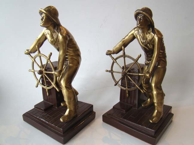 A fabulous pair of bronze and brass finished Gloucester Fisherman bookends — image 2
