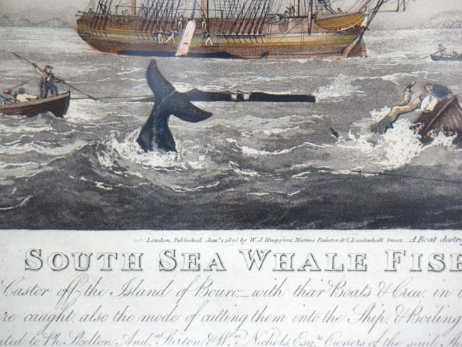 A wonderful hand colored engraving entitled "South Sea Whale Fishery" published in London Jan. 1, 1825 — image 2