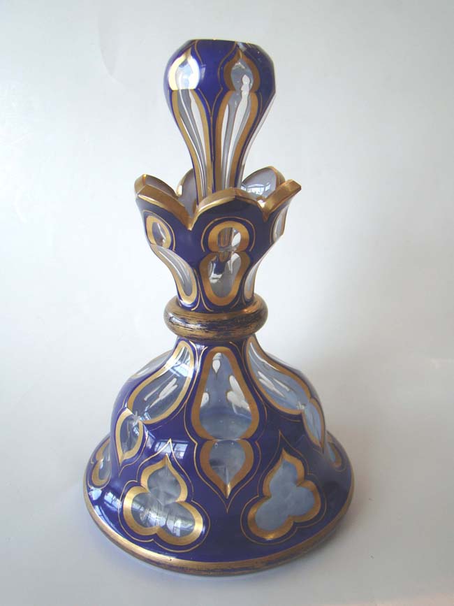 A fine 19th century cut to clear cobalt blue ladies toiletry bottle circa 1880