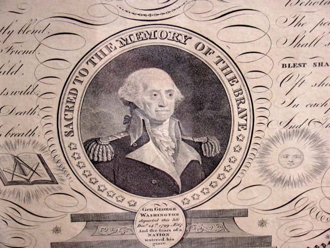 A rare 19th century     engraving entitled "Sacred to the Memory of the Illustrious George Washington, Columbia's Great and Successful Son Honored be His Name." Dated 1817