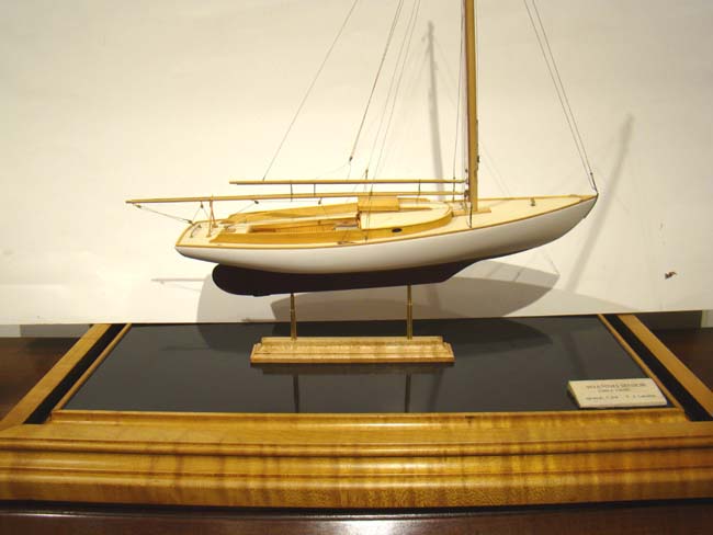 A fine scratch built model of a Wianno Senior circa 1936 made by Cape Cod model boat builder tom Lauria