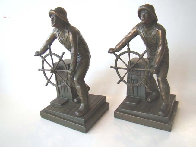 An early pair of Gloucester Fisherman memorial bookends made by Jennings Brothers circa 1930