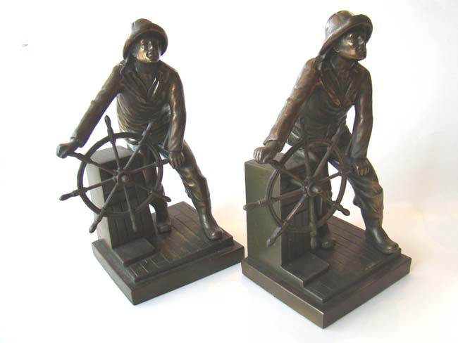 An early pair of Gloucester Fisherman memorial bookends made by Jennings Brothers circa 1930 — image 2