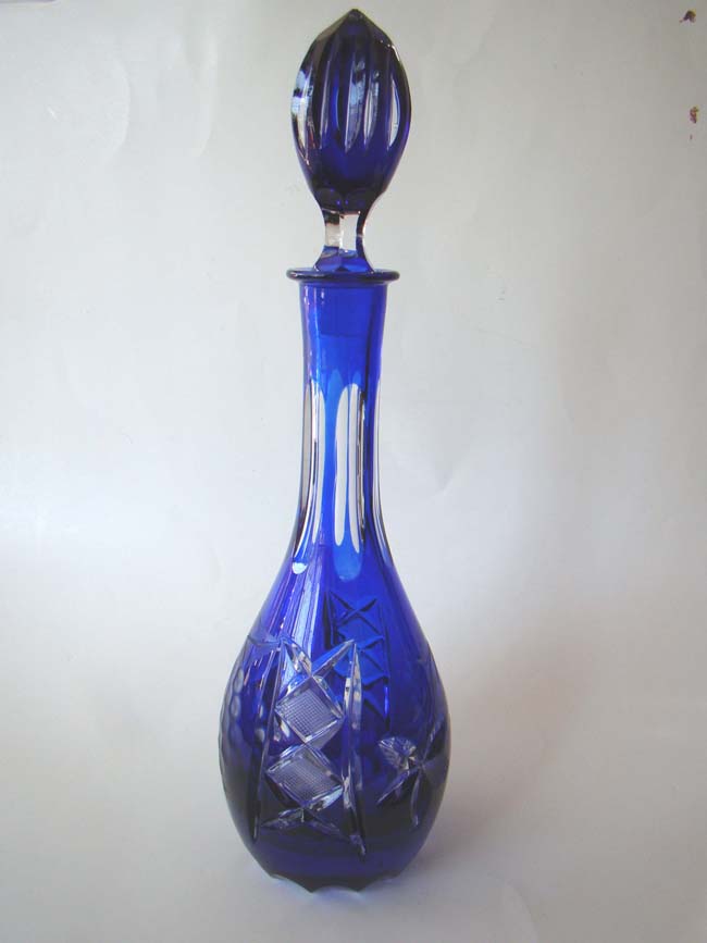 A beautiful vintage cobalt blue cut glass  decanter