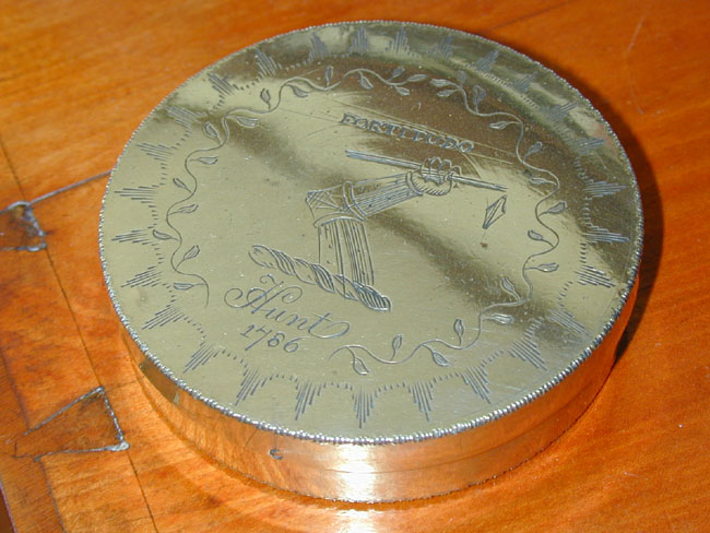 A Fine 18th Century Engraved Brass Tobacco Box dated 1786