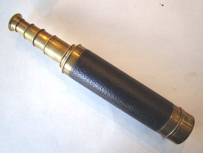 A very fine four-draw telescope with black leather covered barrel, French or English, circa 1870.