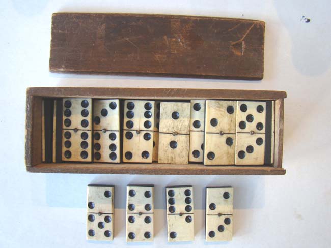 A nice set of Civil War era bone & ebony dominoes circa 1860