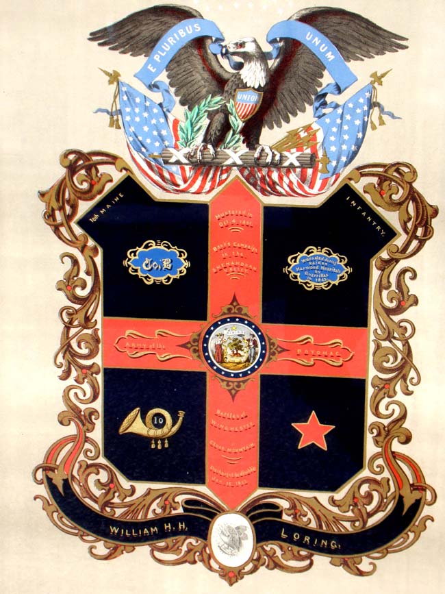 A fine hand painted Civil War Battle Record of William H.H. Loring, Co. B, 10th Maine Infantry