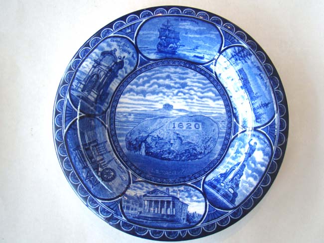 An historic souvenir plate circa 1906 depicting scenes in Plymouth, Mass., and the Pilgrims