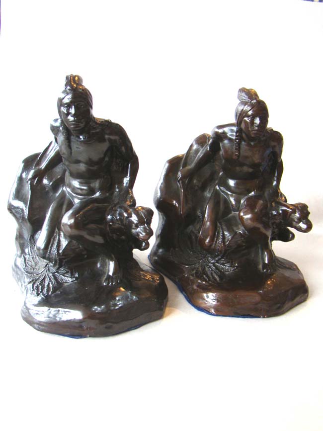A pair of American Indian with hunting dog bookends by Jennings Brothers of Bridgeport, CT., circa 1930 — image 3