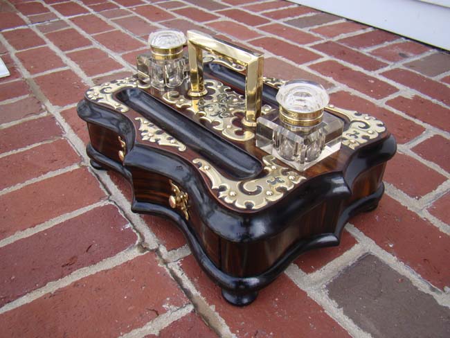 A magnificent English brass mounted coromandel wood inkstand circa 1860 — image 4