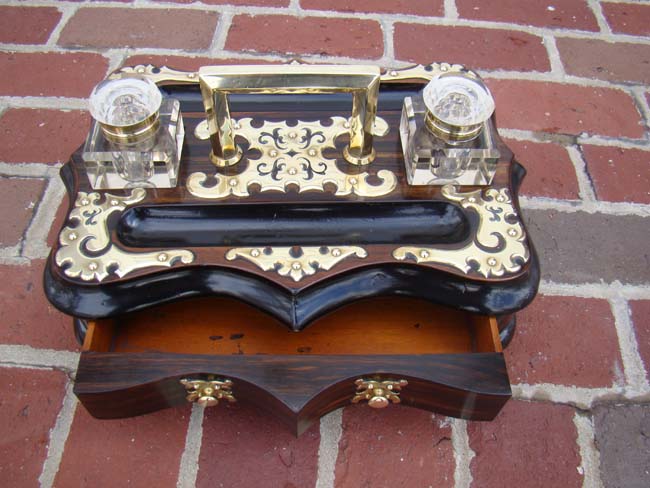 A magnificent English brass mounted coromandel wood inkstand circa 1860 — image 5