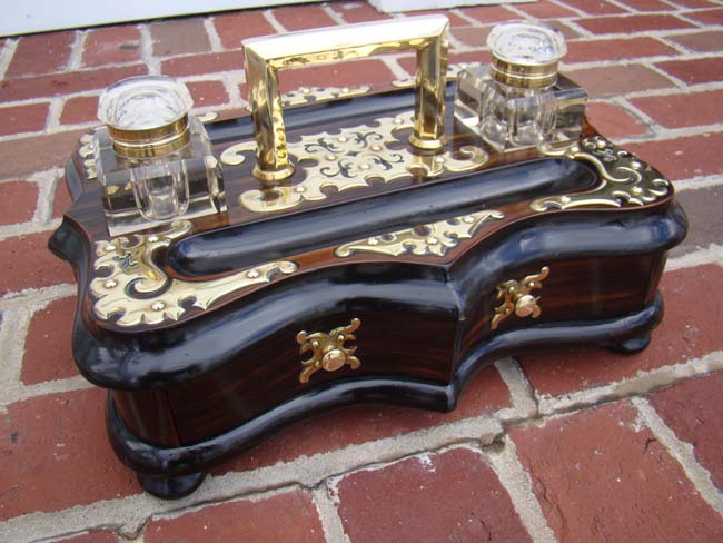 A magnificent English brass mounted coromandel wood inkstand circa 1860 — image 6