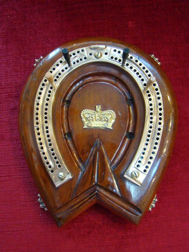 A wonderful English mahogany and brass horseshoe shaped cribbage board made circa 1890 — image 2