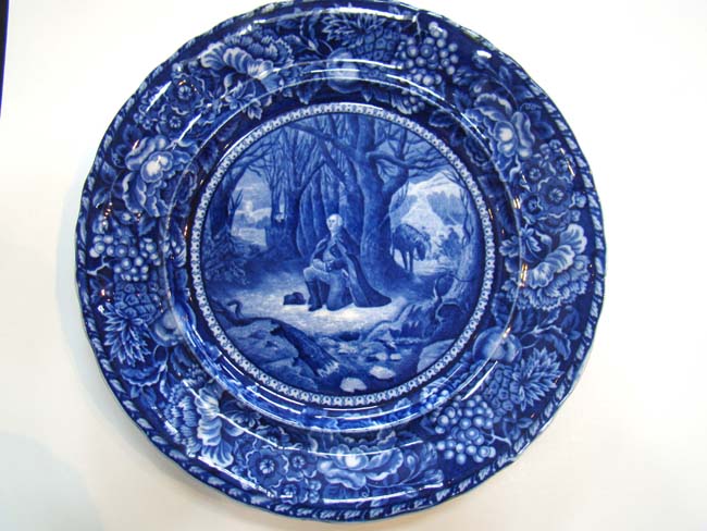 A fine historical Staffordshire plate circa 1905 depicting "Washington's Prayer at Valley Forge 1777