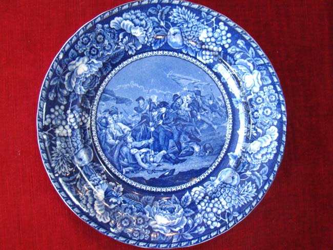 A fabulous and rare historical Staffordshire plate depicting "The Battle of Bunker Hill, June 17, 1775."