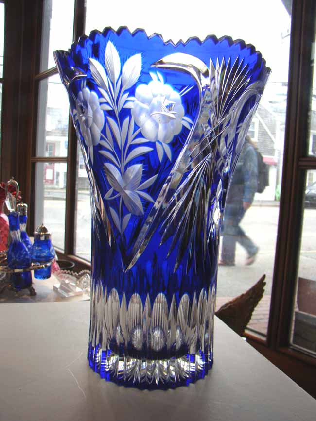 An attractive vintage cobalt blue hand-cut lead crystal vase made in East Germany circa 1960