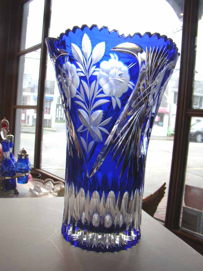 An attractive vintage cobalt blue hand-cut lead crystal vase made in East Germany circa 1960 — image 2