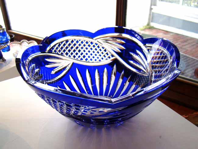 A fine cobalt blue hand cut lead crystal bowl