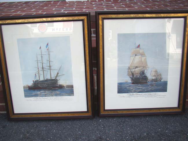 A fine pair of hand colored engravings of "The First Journey of Victory 1778" and "The Last Journey of Victory 1922"