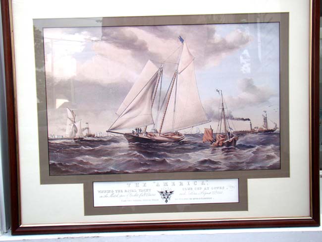 A fine hand colored engraving of the yacht "America" winning the first America's Cup Yacht race in 1851