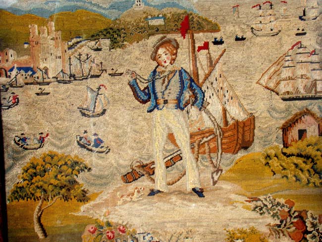 A FABULOUS nautical woolwork signed Elizabeth Caroline Winter, Age 19, 1889