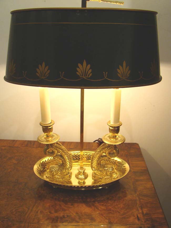 An exceptionally fine and beautiful vintage desk lamp with twin dolphin supports circa 1930