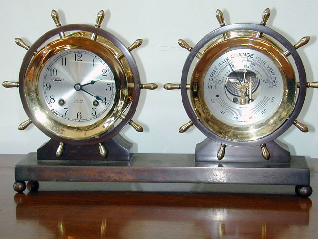 A Chelsea Ship's Bell Clock and Barometer Set