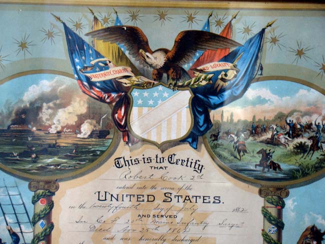 A beautiful Civil War Memorial certificate issued posthumously to Sgt. Robert Cook of the 20th Maine Infantry who was killed in action on Nov. 25, 1862 — image 3