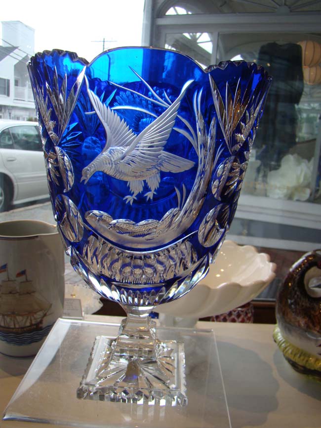 A visually stunning cobalt blue cut crystal compote bowl