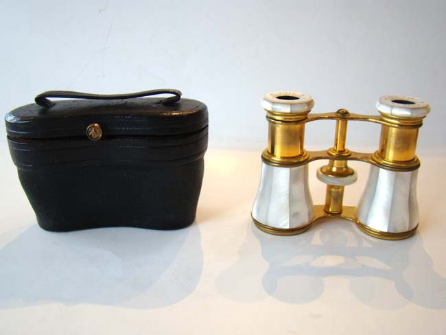 A very fine pair of mother-of-pearl mounted gilt brass opera glasses by Le Maire of Paris circa 1890